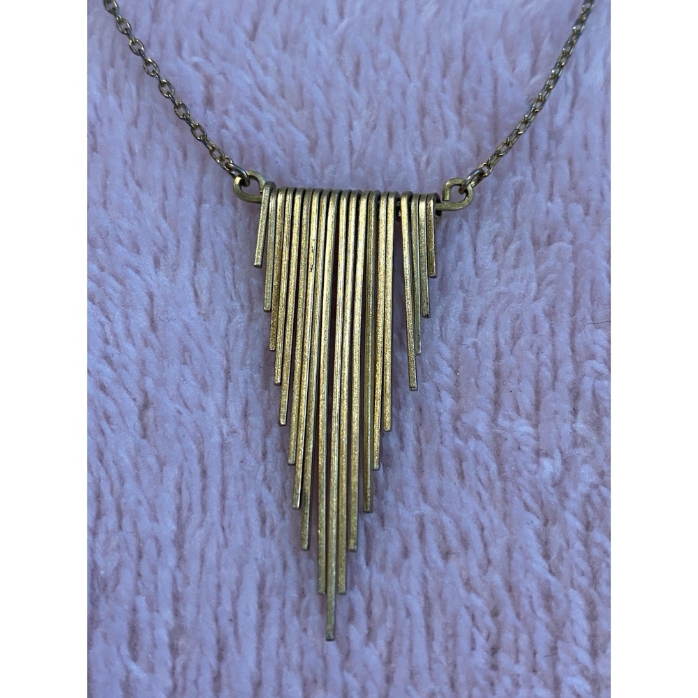 Gold Tone 925 Sterling Silver Trendy Triangle Bars With Chain 16" Necklace